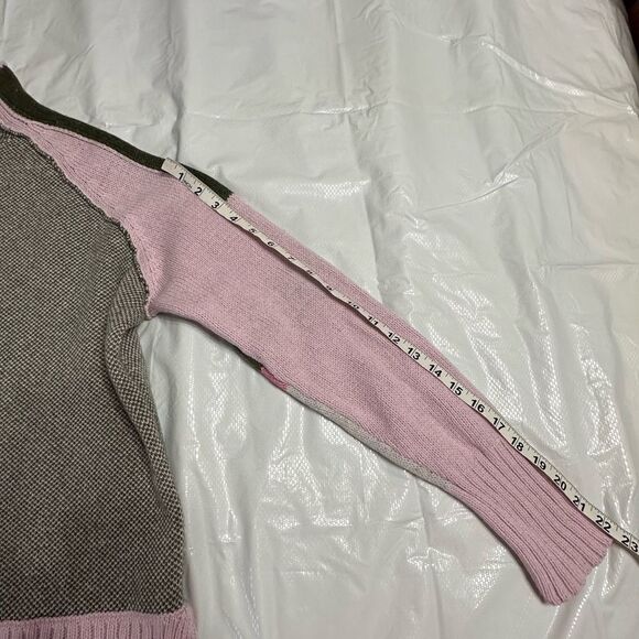 Zaket and Plover Pink Gray Merino Birds Eye Intarsia Mock Neck Sweater Size M - Picture 12 of 13
